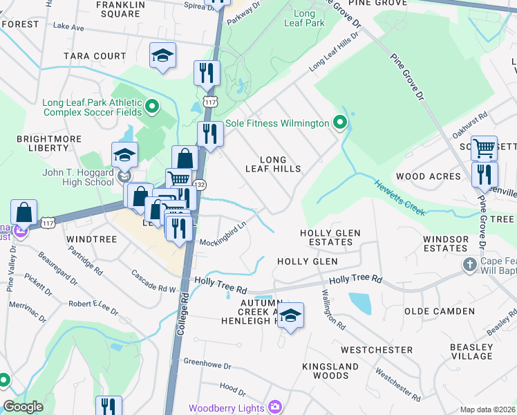 map of restaurants, bars, coffee shops, grocery stores, and more near 150 Wintergreen Road in Wilmington