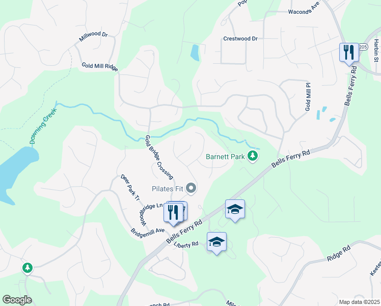 map of restaurants, bars, coffee shops, grocery stores, and more near 508 Millside Trail in Canton