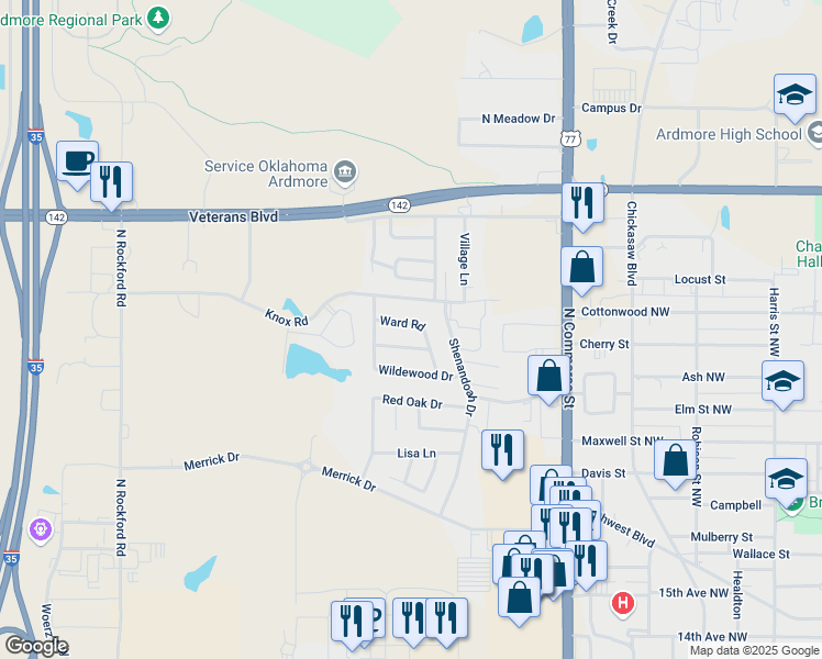 map of restaurants, bars, coffee shops, grocery stores, and more near 1604 Ward Road in Ardmore