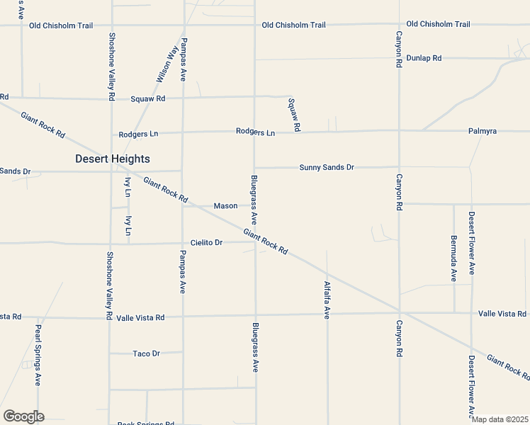 map of restaurants, bars, coffee shops, grocery stores, and more near 3025 Bluegrass Avenue in Twentynine Palms