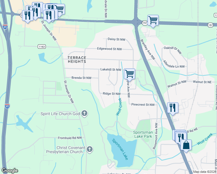 map of restaurants, bars, coffee shops, grocery stores, and more near 1730 Highland Circle Northwest in Cullman