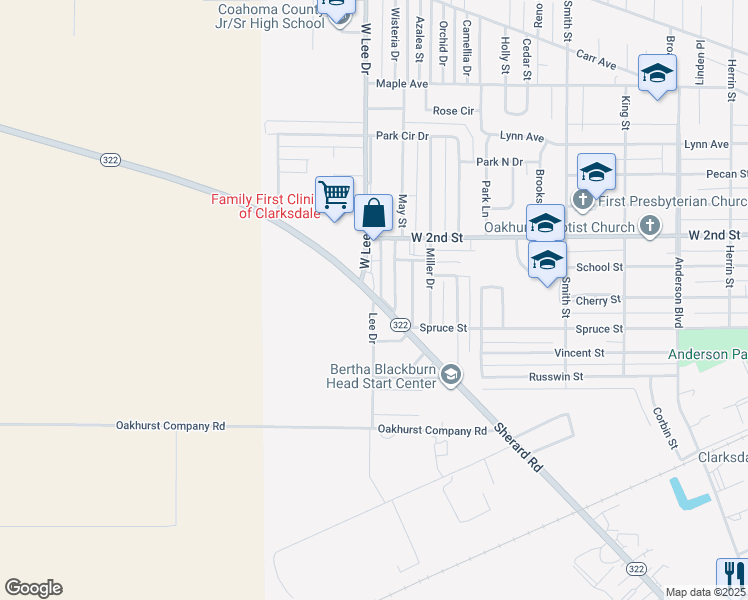 map of restaurants, bars, coffee shops, grocery stores, and more near 1535 Lee Drive in Clarksdale