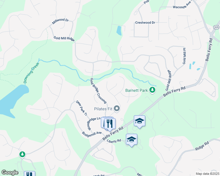 map of restaurants, bars, coffee shops, grocery stores, and more near 503 Millside Trail in Canton