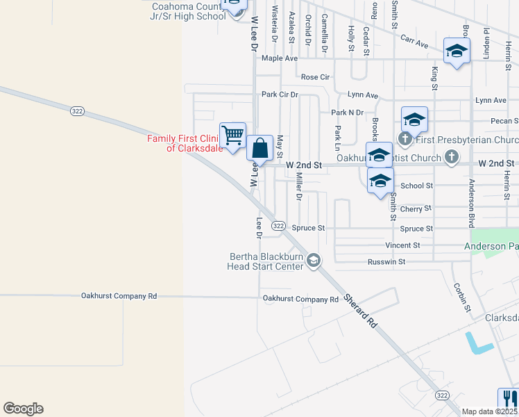 map of restaurants, bars, coffee shops, grocery stores, and more near 1535 Lee Drive in Clarksdale
