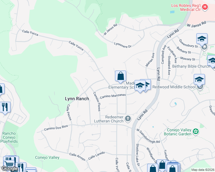 map of restaurants, bars, coffee shops, grocery stores, and more near 717 Calle Mandarinas in Thousand Oaks