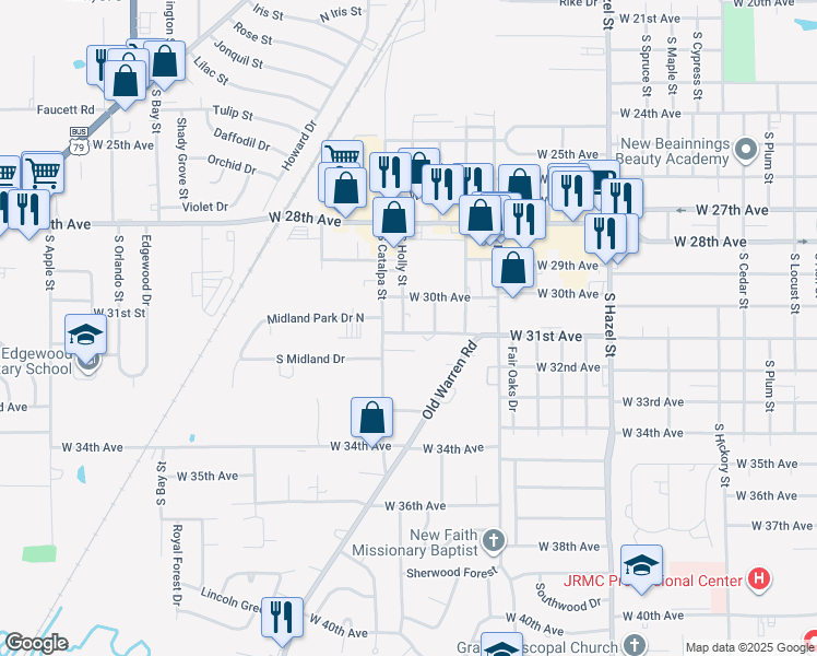 map of restaurants, bars, coffee shops, grocery stores, and more near 2819 West 31st Avenue in Pine Bluff