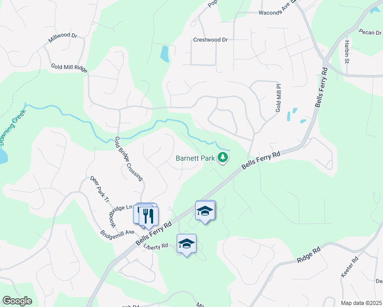 map of restaurants, bars, coffee shops, grocery stores, and more near 428 Redwood Trail in Canton