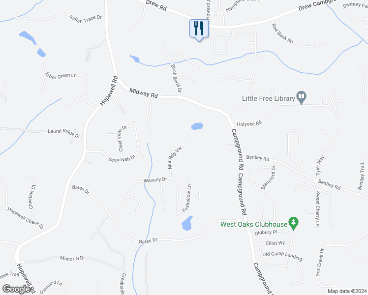 map of restaurants, bars, coffee shops, grocery stores, and more near 416 Manor Ridge View in Alpharetta