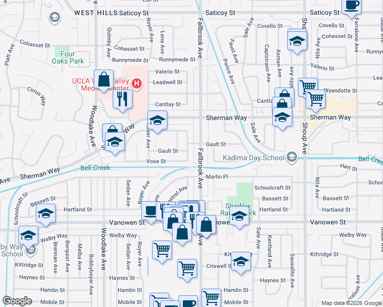map of restaurants, bars, coffee shops, grocery stores, and more near 7044 McLaren Avenue in Los Angeles