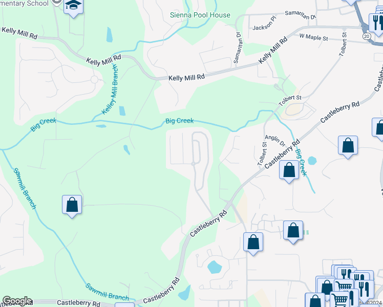 map of restaurants, bars, coffee shops, grocery stores, and more near 3528 Castleberry Village Circle in Cumming