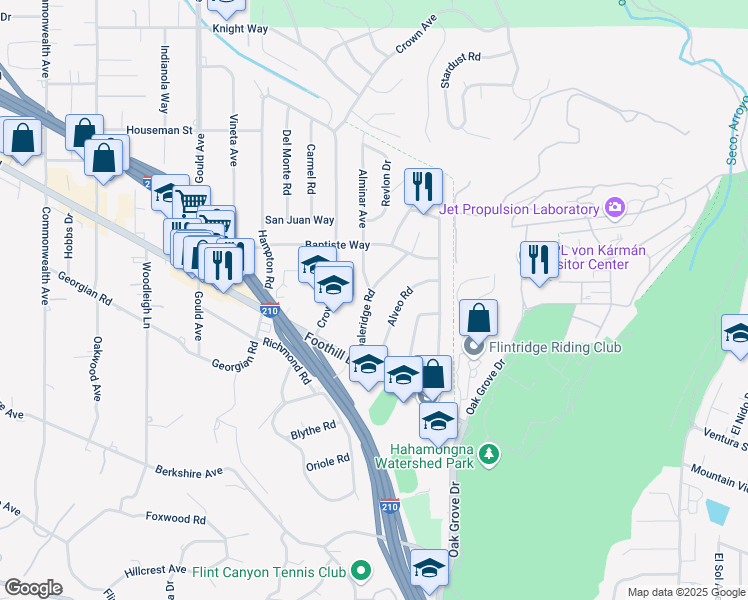 map of restaurants, bars, coffee shops, grocery stores, and more near 4622 Daleridge Road in La Cañada Flintridge
