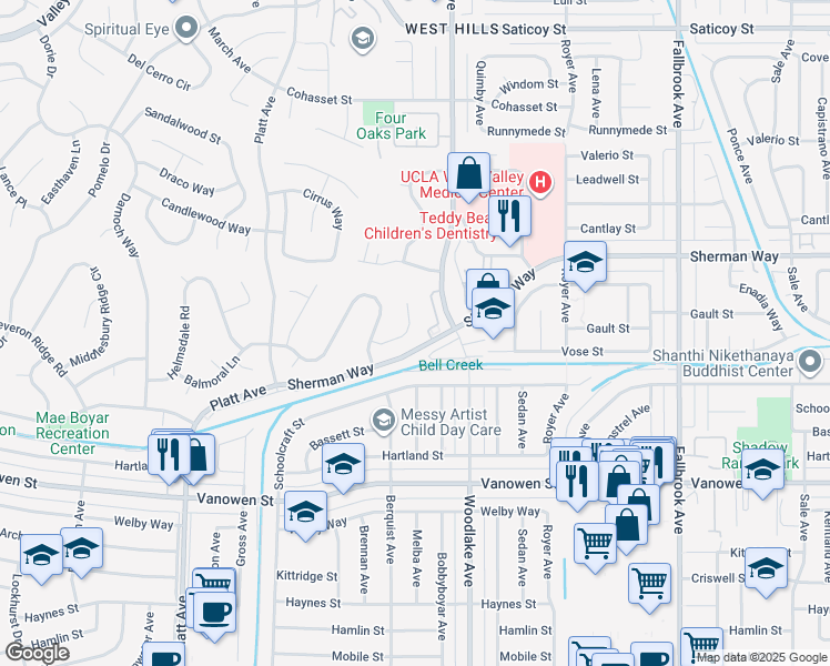 map of restaurants, bars, coffee shops, grocery stores, and more near 7130 Atheling Way in Los Angeles