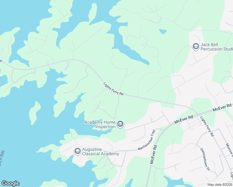 map of restaurants, bars, coffee shops, grocery stores, and more near 6349 Lights Ferry Road in Flowery Branch