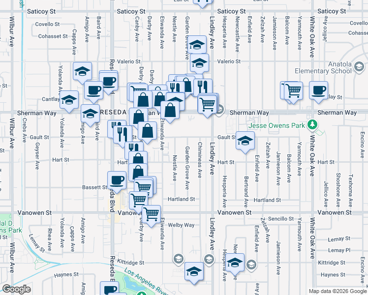 map of restaurants, bars, coffee shops, grocery stores, and more near 7035 Garden Grove Ave in Los Angeles