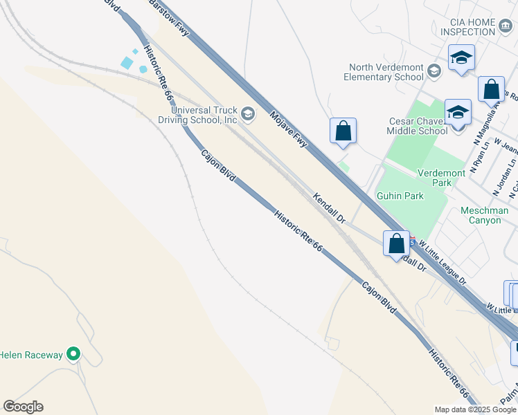 map of restaurants, bars, coffee shops, grocery stores, and more near 19681 Cajon Boulevard in San Bernardino