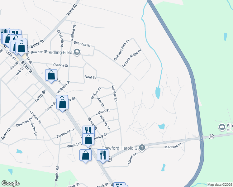 map of restaurants, bars, coffee shops, grocery stores, and more near 192 Nunn Street in Commerce