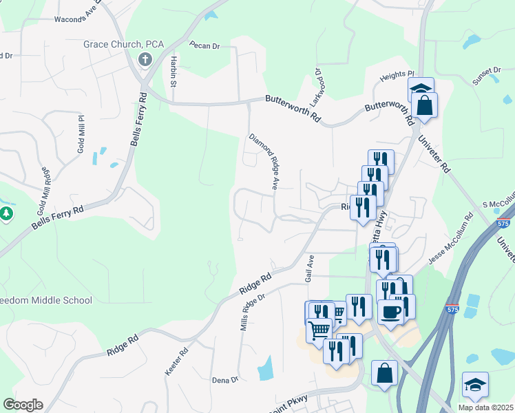 map of restaurants, bars, coffee shops, grocery stores, and more near 406 Cobalt Valley Lane in Canton