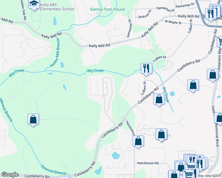 map of restaurants, bars, coffee shops, grocery stores, and more near 3534 Village Enclave Lane in Cumming
