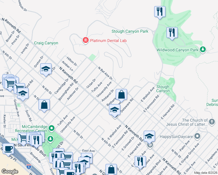 map of restaurants, bars, coffee shops, grocery stores, and more near in Burbank