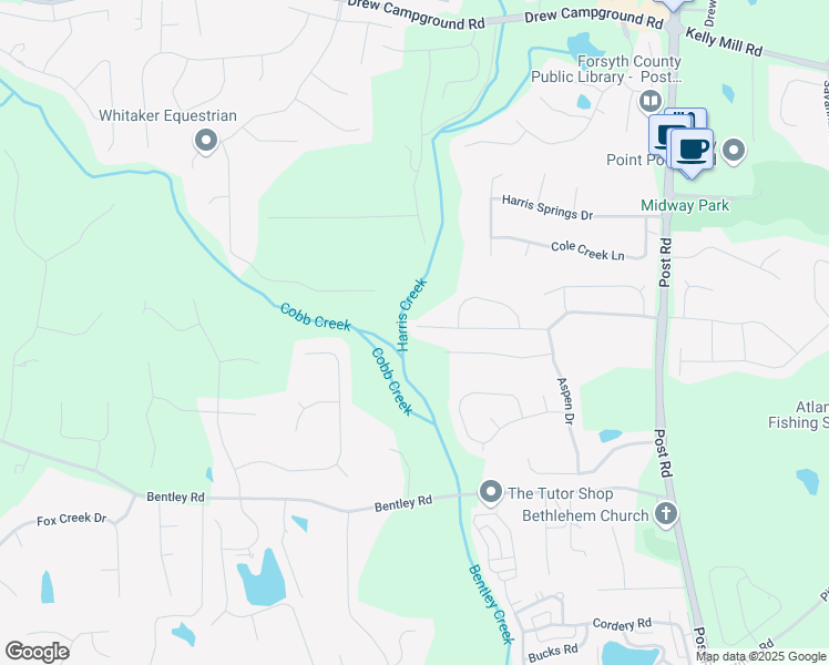 map of restaurants, bars, coffee shops, grocery stores, and more near 5865 Chestnut Drive in Cumming