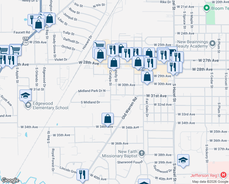map of restaurants, bars, coffee shops, grocery stores, and more near 2819 West 31st Avenue in Pine Bluff