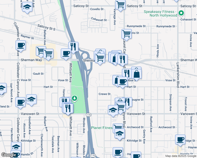 map of restaurants, bars, coffee shops, grocery stores, and more near in Los Angeles
