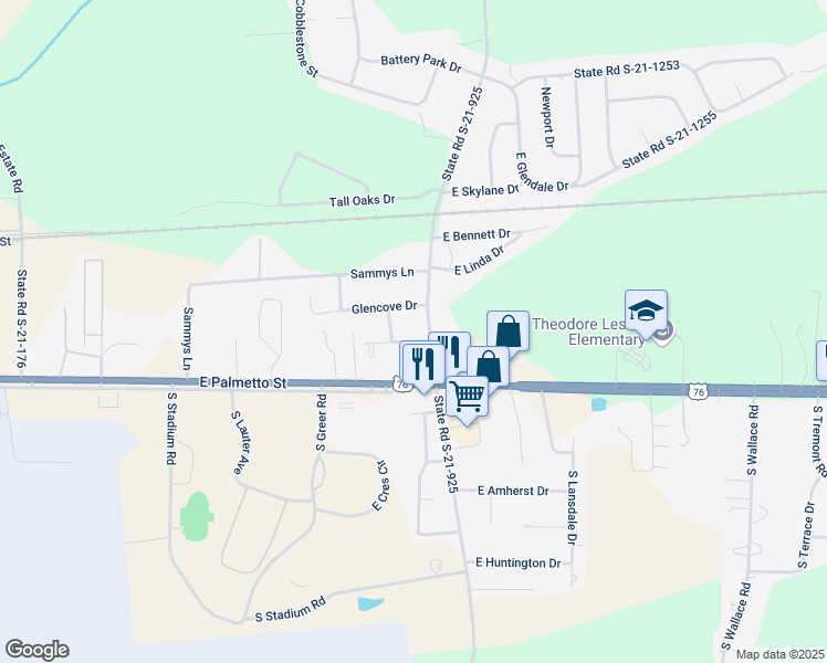 map of restaurants, bars, coffee shops, grocery stores, and more near 3109 East Eastway Drive in Florence