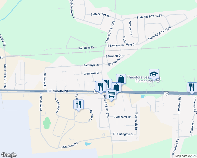 map of restaurants, bars, coffee shops, grocery stores, and more near 3109 East Eastway Drive in Florence