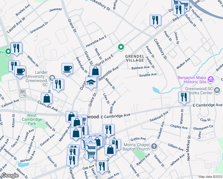 map of restaurants, bars, coffee shops, grocery stores, and more near 311 Jennings Avenue in Greenwood
