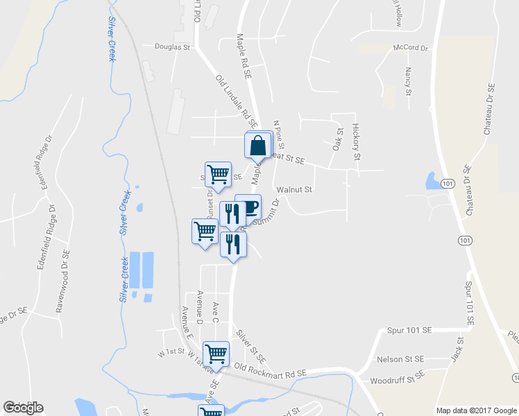 map of restaurants, bars, coffee shops, grocery stores, and more near 10 Hillside Drive in Lindale