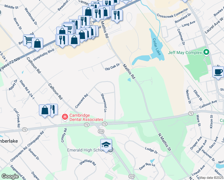 map of restaurants, bars, coffee shops, grocery stores, and more near 123 Crescent Road in Greenwood