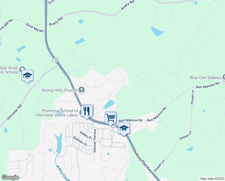 map of restaurants, bars, coffee shops, grocery stores, and more near 170 Avery Landing Way in Canton