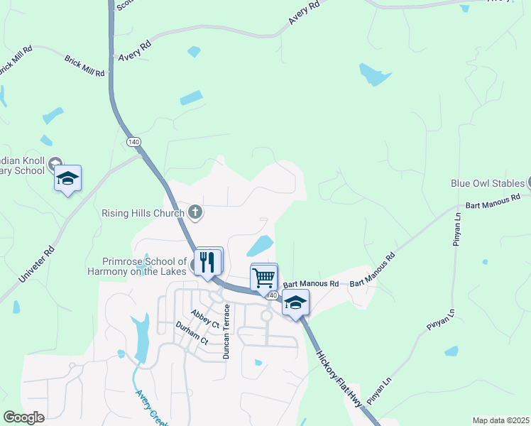 map of restaurants, bars, coffee shops, grocery stores, and more near 170 Avery Landing Way in Canton