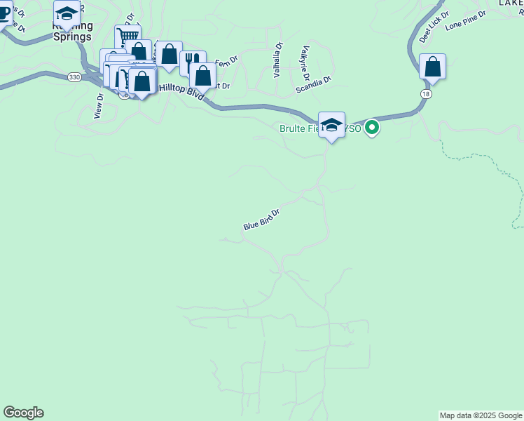 map of restaurants, bars, coffee shops, grocery stores, and more near 3030 Blue Bird Drive in Running Springs