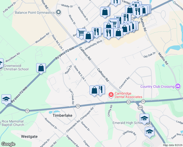 map of restaurants, bars, coffee shops, grocery stores, and more near 304 Mauldin Road in Greenwood
