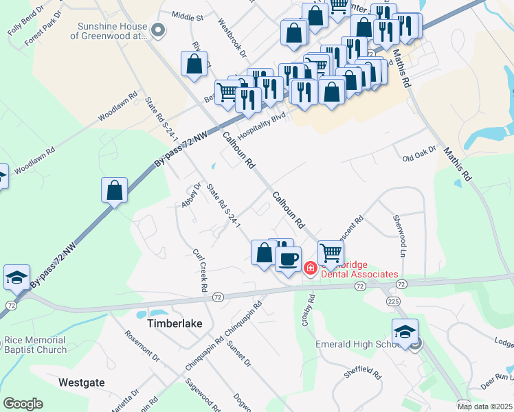 map of restaurants, bars, coffee shops, grocery stores, and more near 304 Mauldin Road in Greenwood