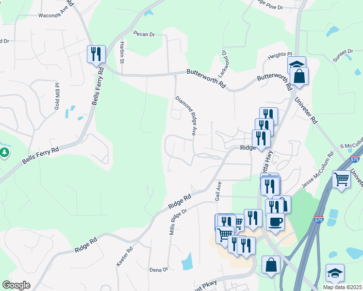 map of restaurants, bars, coffee shops, grocery stores, and more near 404 Cobalt Valley Lane in Canton