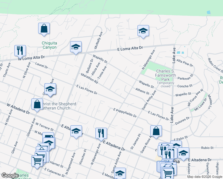 map of restaurants, bars, coffee shops, grocery stores, and more near 3234 North Raymond Avenue in Altadena