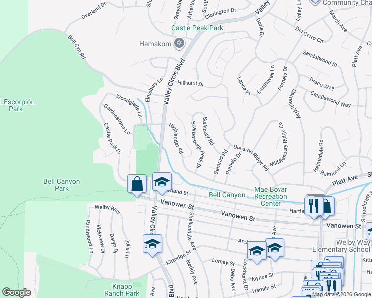 map of restaurants, bars, coffee shops, grocery stores, and more near 7001 Rivol Road in Los Angeles