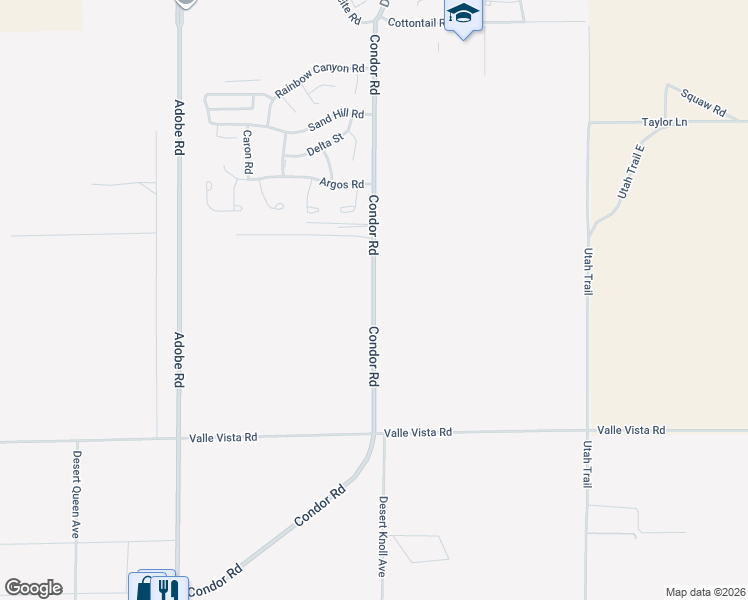 map of restaurants, bars, coffee shops, grocery stores, and more near 3174 Condor Road in Twentynine Palms