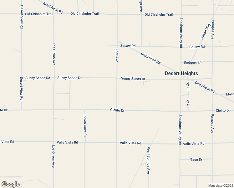 map of restaurants, bars, coffee shops, grocery stores, and more near Lear Avenue in Twentynine Palms