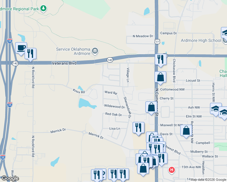 map of restaurants, bars, coffee shops, grocery stores, and more near 1604 Ward Road in Ardmore