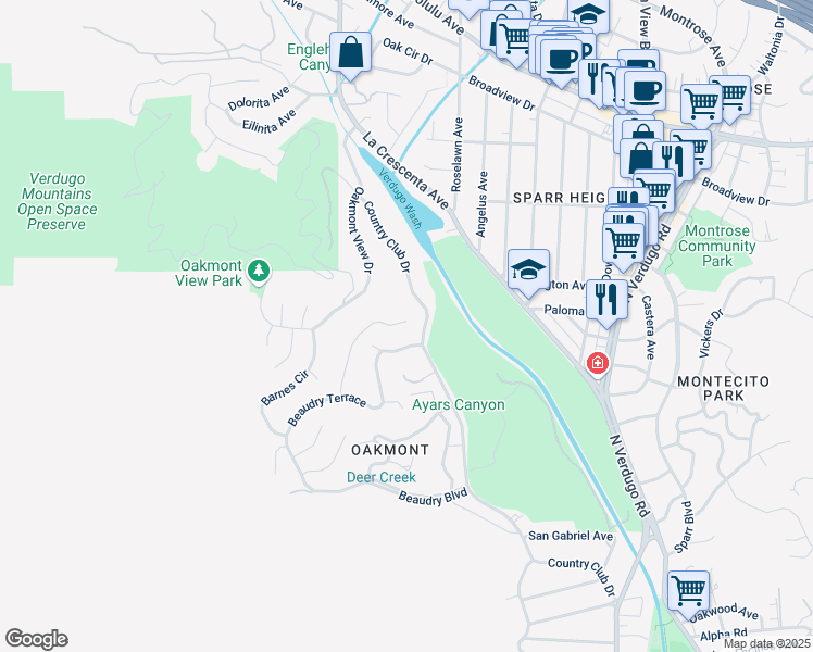 map of restaurants, bars, coffee shops, grocery stores, and more near 1393 Greenmont Drive in Glendale