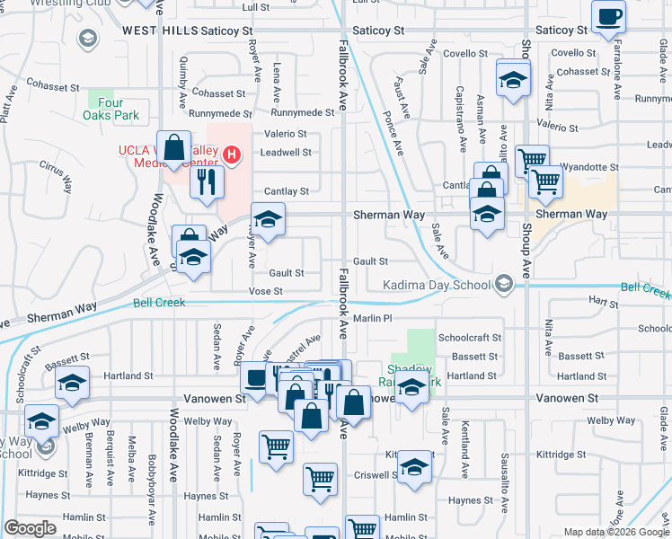 map of restaurants, bars, coffee shops, grocery stores, and more near 7044 McLaren Avenue in Los Angeles