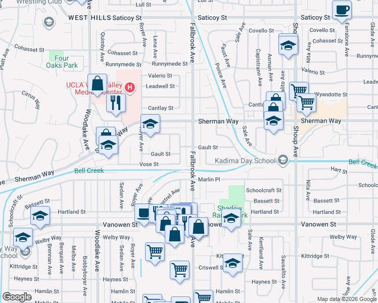 map of restaurants, bars, coffee shops, grocery stores, and more near 7044 McLaren Avenue in Los Angeles