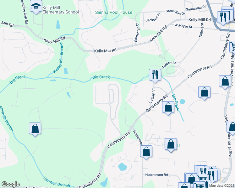 map of restaurants, bars, coffee shops, grocery stores, and more near 3383 Castleberry Village Circle in Cumming