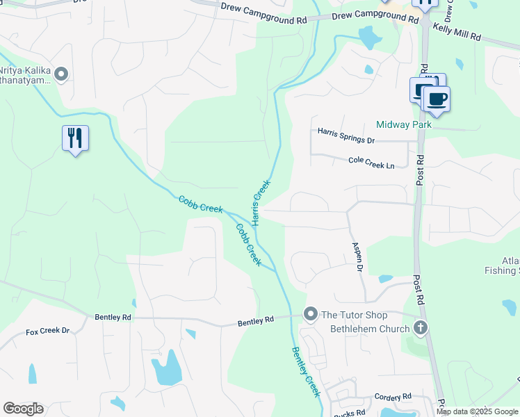 map of restaurants, bars, coffee shops, grocery stores, and more near 5875 Chestnut Drive in Cumming
