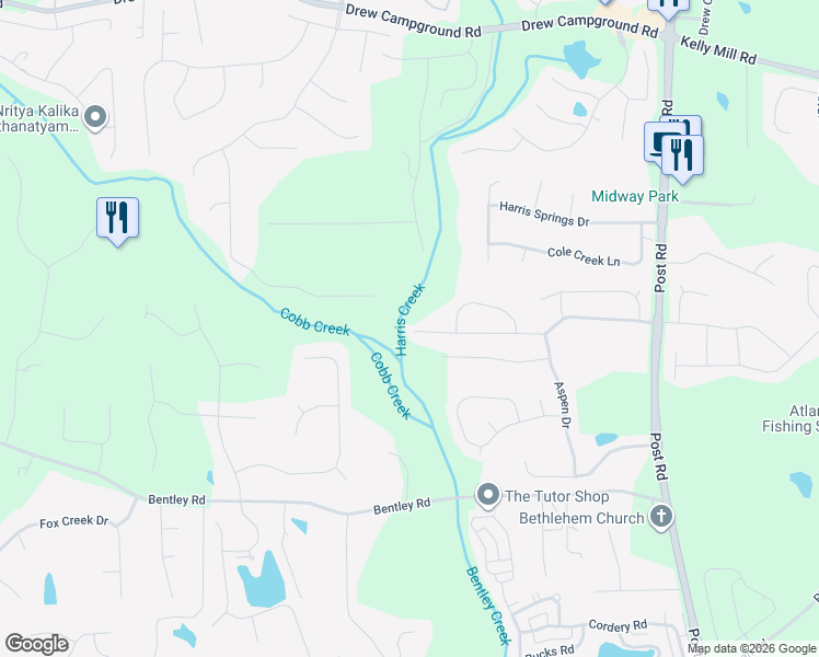 map of restaurants, bars, coffee shops, grocery stores, and more near 5875 Chestnut Drive in Cumming