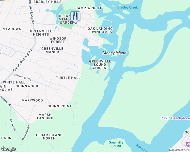 map of restaurants, bars, coffee shops, grocery stores, and more near 6424-6428 Hawks Bill Drive in Wilmington