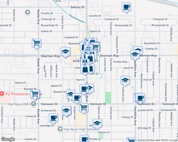 map of restaurants, bars, coffee shops, grocery stores, and more near in Los Angeles